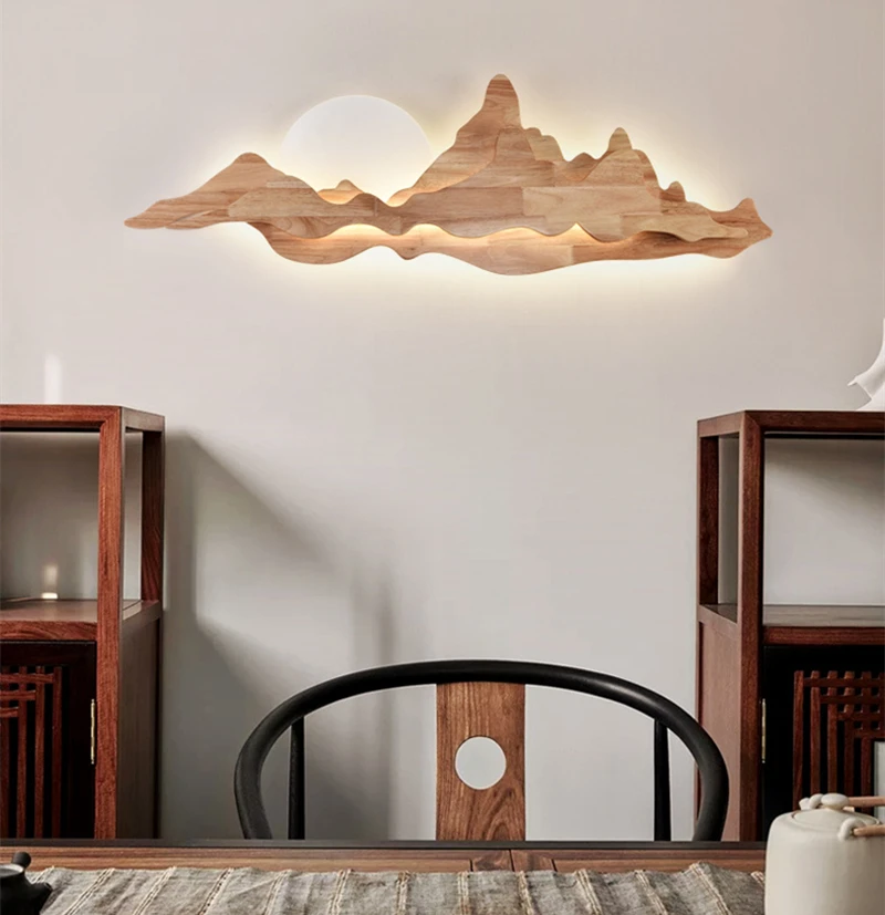 Chinese Creative Solid Wood Wall Lamp For Teahouse Meeting Room Restaurant Background Decorative Lighting Personality Wall Light