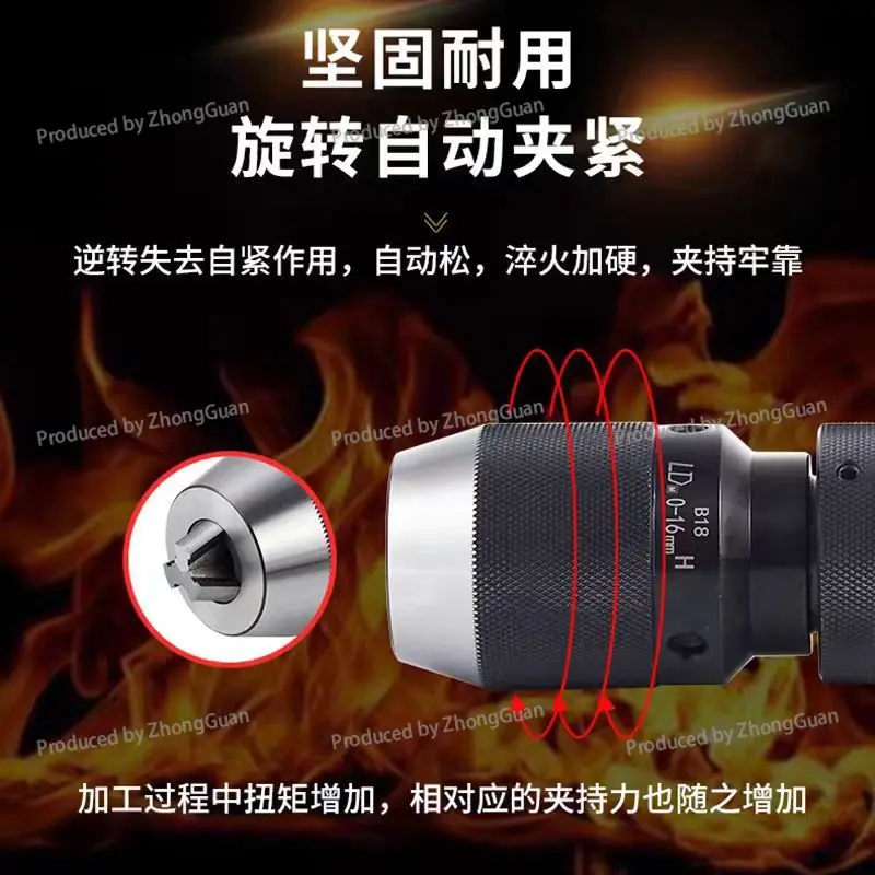 Self-tightening Drill Chuck, Bench Drill Milling Machine Self-locking Chuck 1-16mm B18 Taper Hole, Hand Rotation Can Be Clamped