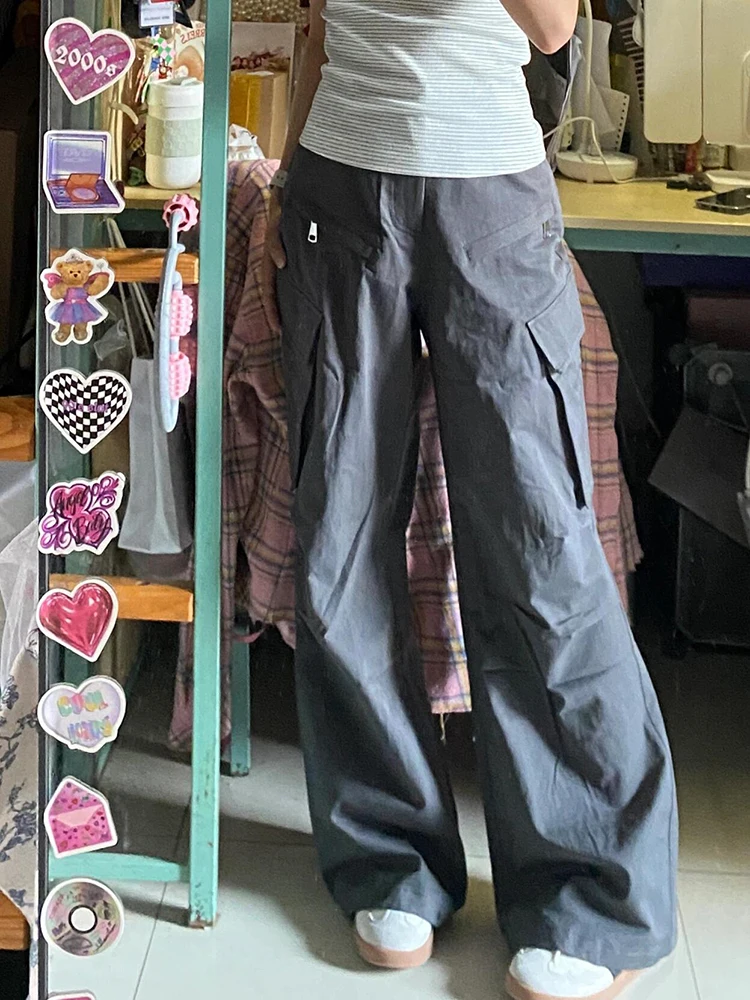 

American Sle Retro Deep ey Wide Leg Work Pants Women Summer 2024 New High Waist Straight Casual Pants Floor-Length Pants