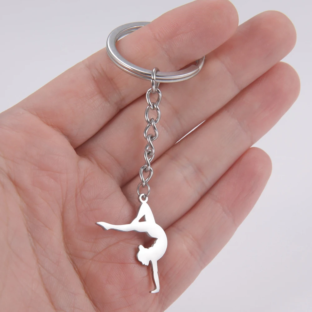 My Shape Artistic Gymnastics Keychain Sports Ballerina Dancing Girls Gymnast Keychain Cheerleader Coach Stainless Steel Jewelry