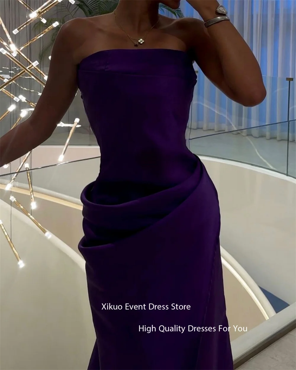 Xikuo Gaun Malam Putri Duyung Antik Arab Gaun Formal Tanpa Lengan Gaun Prom Pesta Panjang Selantai Satin Ungu Wanita Disesuaikan