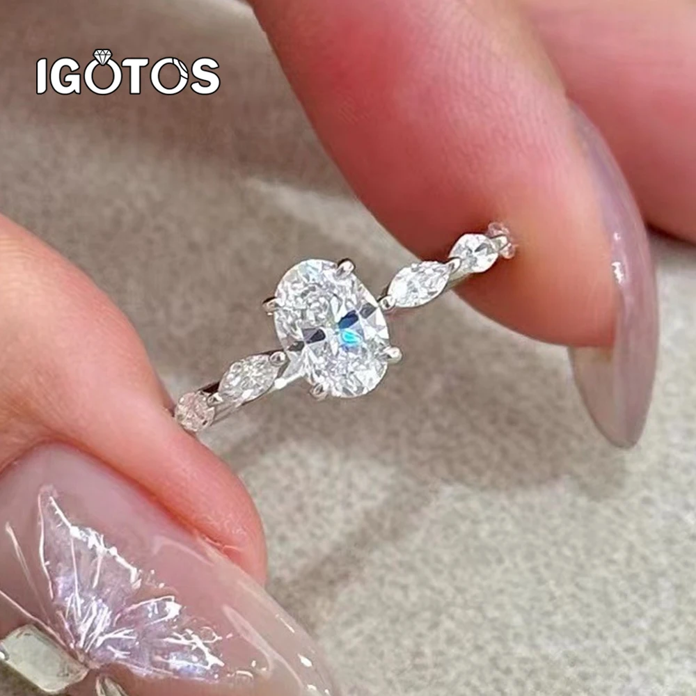 

1CT Oval Cut Moissanite Rings for Women Sparkling Diamond 925 Sterling Silver Engagement Wedding Band Jewelry With Certificate