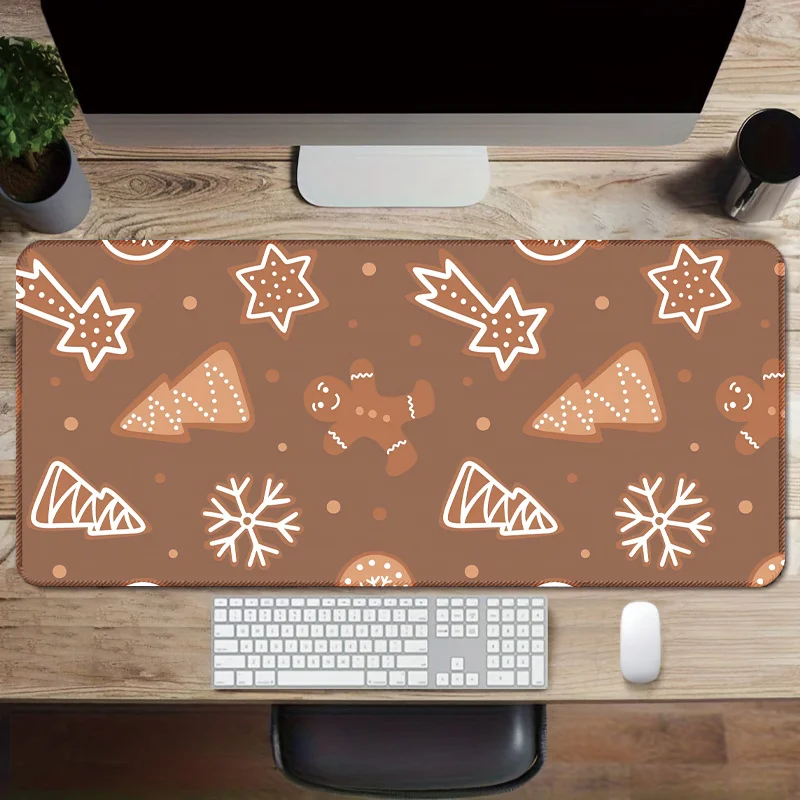 

Christmas Tree & Gingerbread Mouse Pad - Large XL Desk Mat with Non-Slip Rubber Base, Stitched Edges for Durability, Smooth Surf