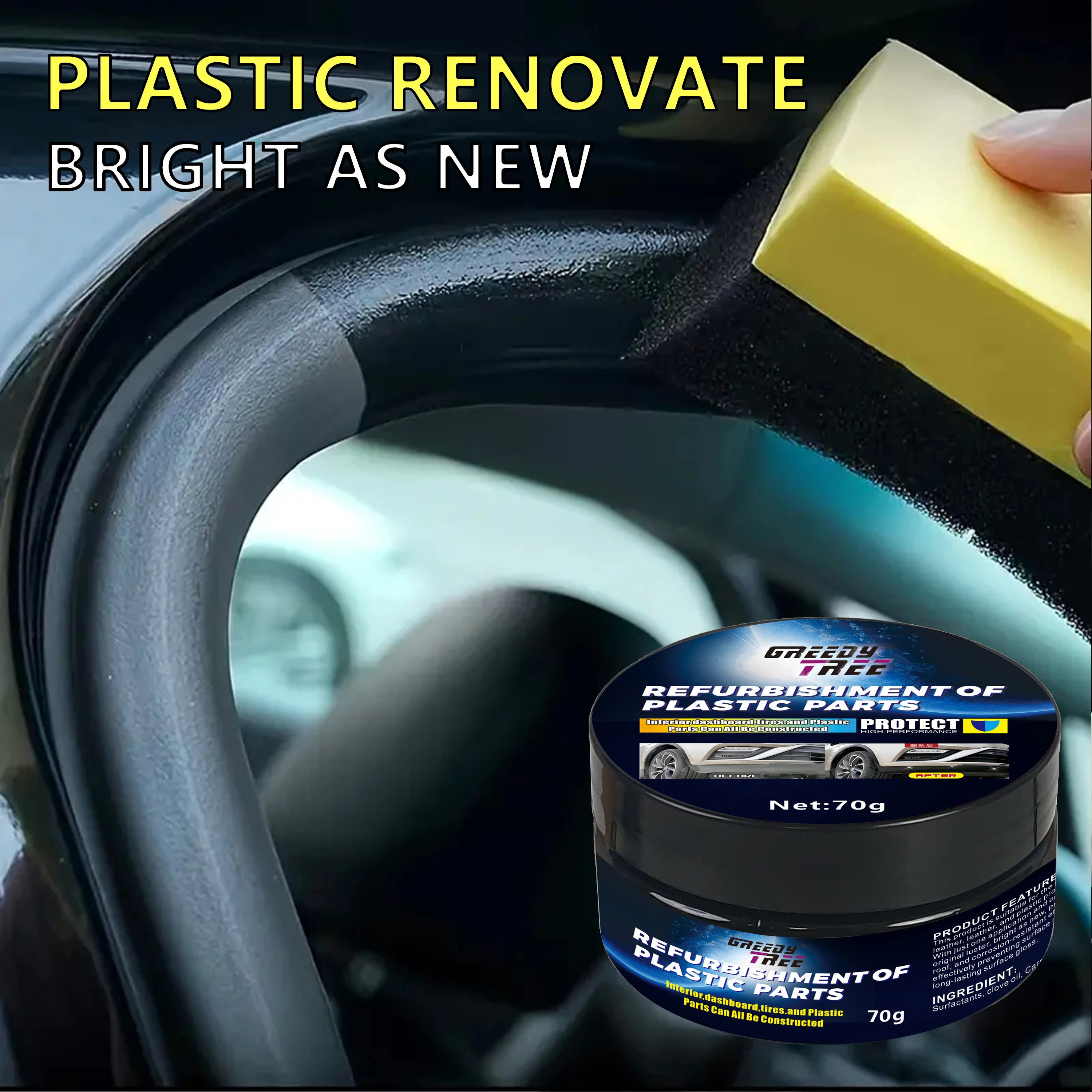 Plastic Car Interior Renewal Cream - Double Black ABS Resin Restorer for Dashboards, Tires, and Seats, Anti-Aging Whitening