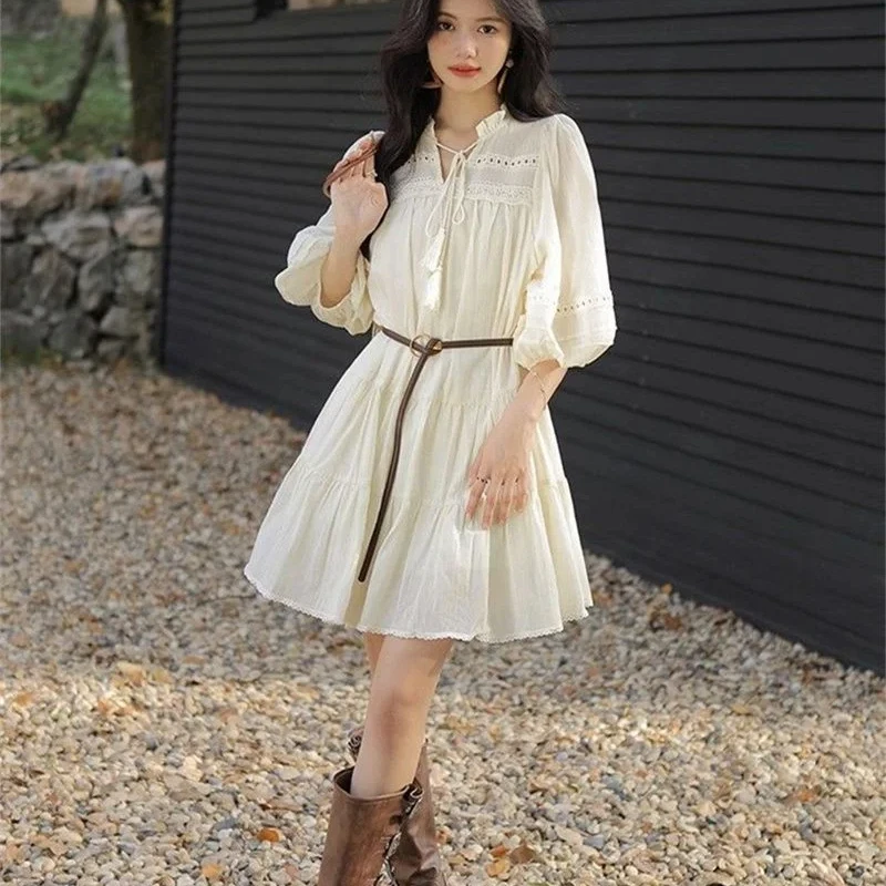 Robe Amissié à Manches sulfpour Femme, Tenue Bohème Chic et Élégante, Aole, Harajuku, Kpop G, une Pièce, artificiel astique, Luxe