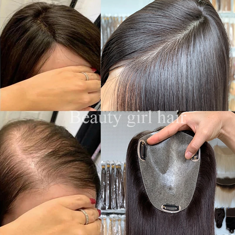 Hot Sale Ready to Ship Good Quality Human Hair Natural Top Super Soft Thin Skin Base Clip in Topper Pieces for Women