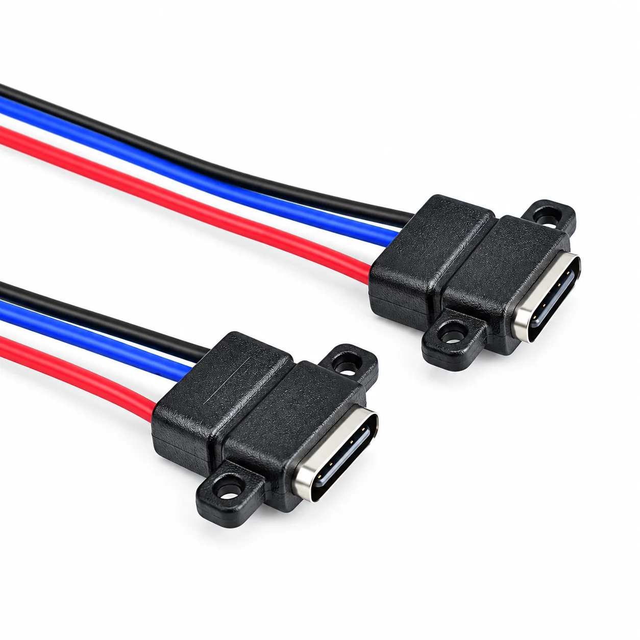 4 Pin Panel Mount Type C Female Socket with Wire Cable PVC Shell Copper Terminals Black White Available