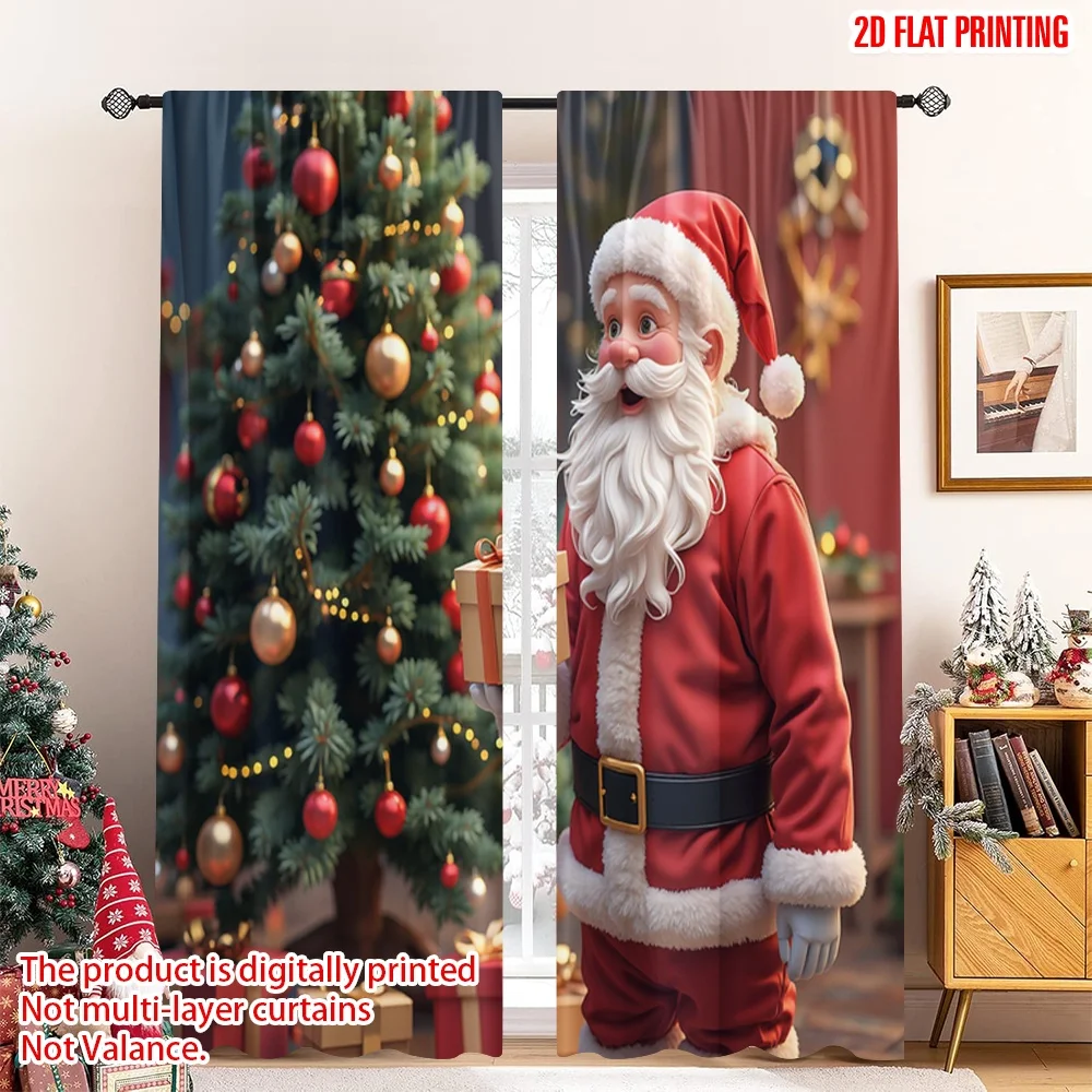 

2pcs 2D flat printing Merry Christmas Popular Drapes Santa Claus Christmas Gift Tree Fabric Without Electricity Family Party Use
