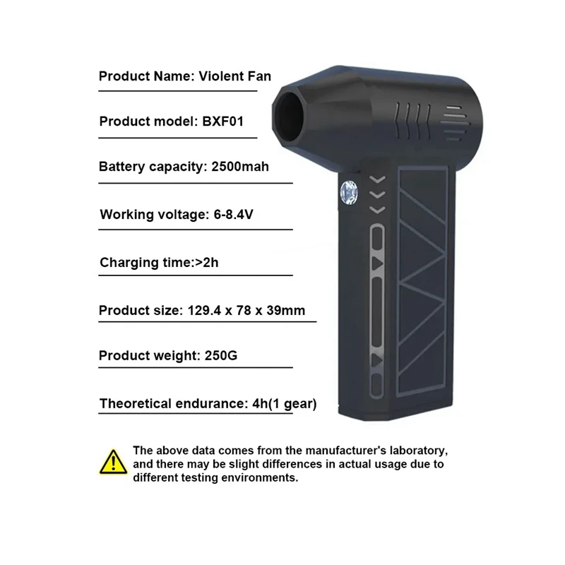 1 ventilador Turbo Jet de plástico negro. 130000   Secador de coche recargable del ventilador industrial del conducto del ventilador Turbo de la velocidad del viento fuerte de RPM