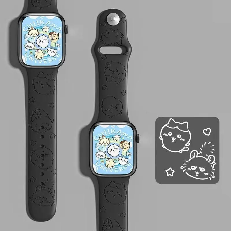 Chiikawa Usagi ل أشرطة ساعات يد آبل 40 مللي متر 41 مللي متر 38 مللي متر سيليكون الرياضة سوار IWatch حزام سلسلة SE 9 8 7 6 5 3 4 الترا 2 هدية