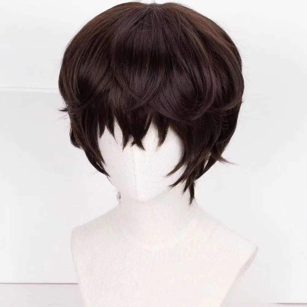 Heat‑Resistant Synthetic Short Cosplay Wig For Dazai Osamu, Natural Slight Curly Fake Scalp Adjustable Costume Wig