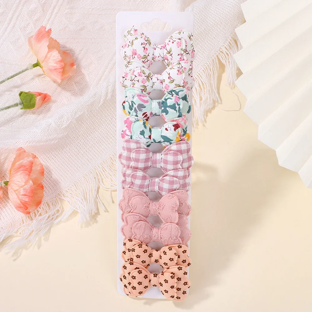 10pcs/Set Handmade Fabric Hair Bows for Girls Mini Barrette 