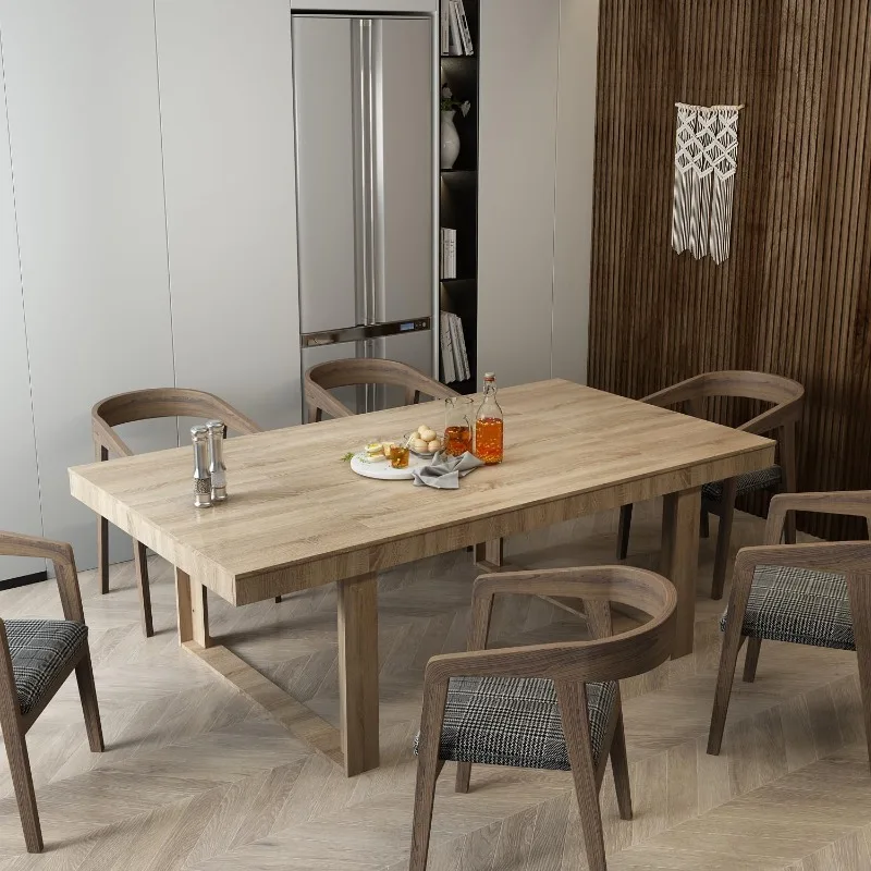 Table à manger pour 8 à 10 personnes, table de cuisine rectangulaire en bois avec dessus épais de 86.6 pouces, table de salle de réunion et de bureau