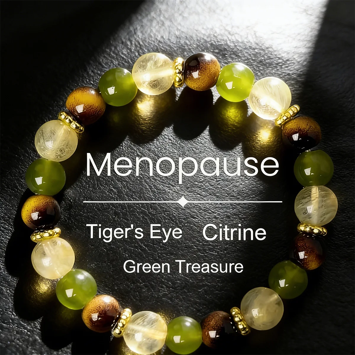 

Chinese Style Lucky Wealth Attracting Citrine Tiger Eye Green Treasure Beaded Stretch Bracelet Natural Crystal Energy Bracelet