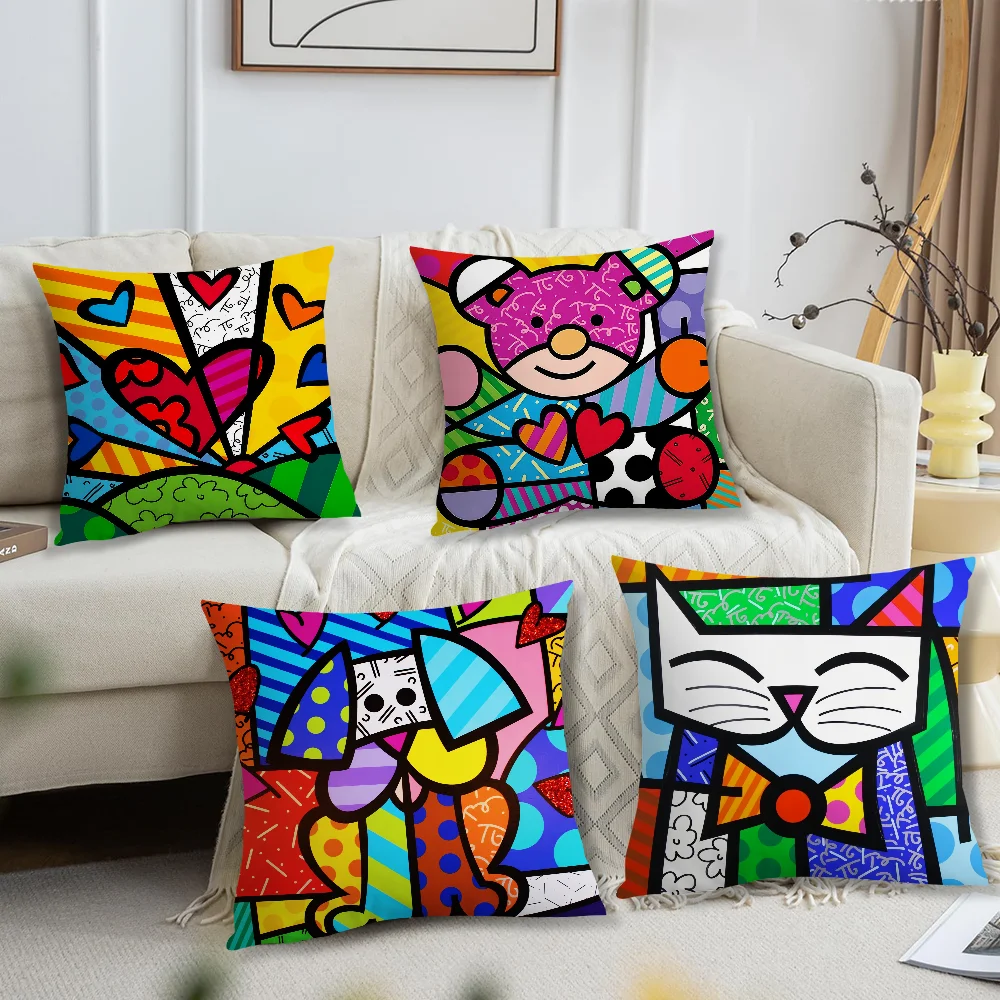 

Art R-Romero B-Britto illustration Cute Bear For Bedroom Car Coffee Shop Room Soft and Living Room Sofa Decorative Pillow Case