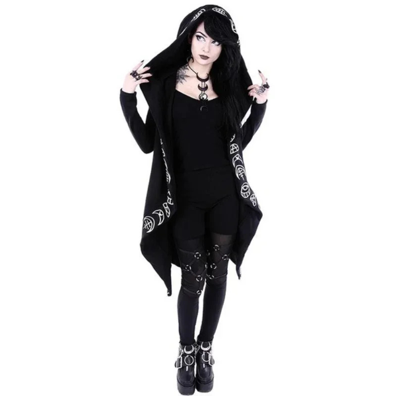 Hot Selling Women\'s Punk Moon Pattern Printed Long Sleeved Cardigan Hoodie Long Style