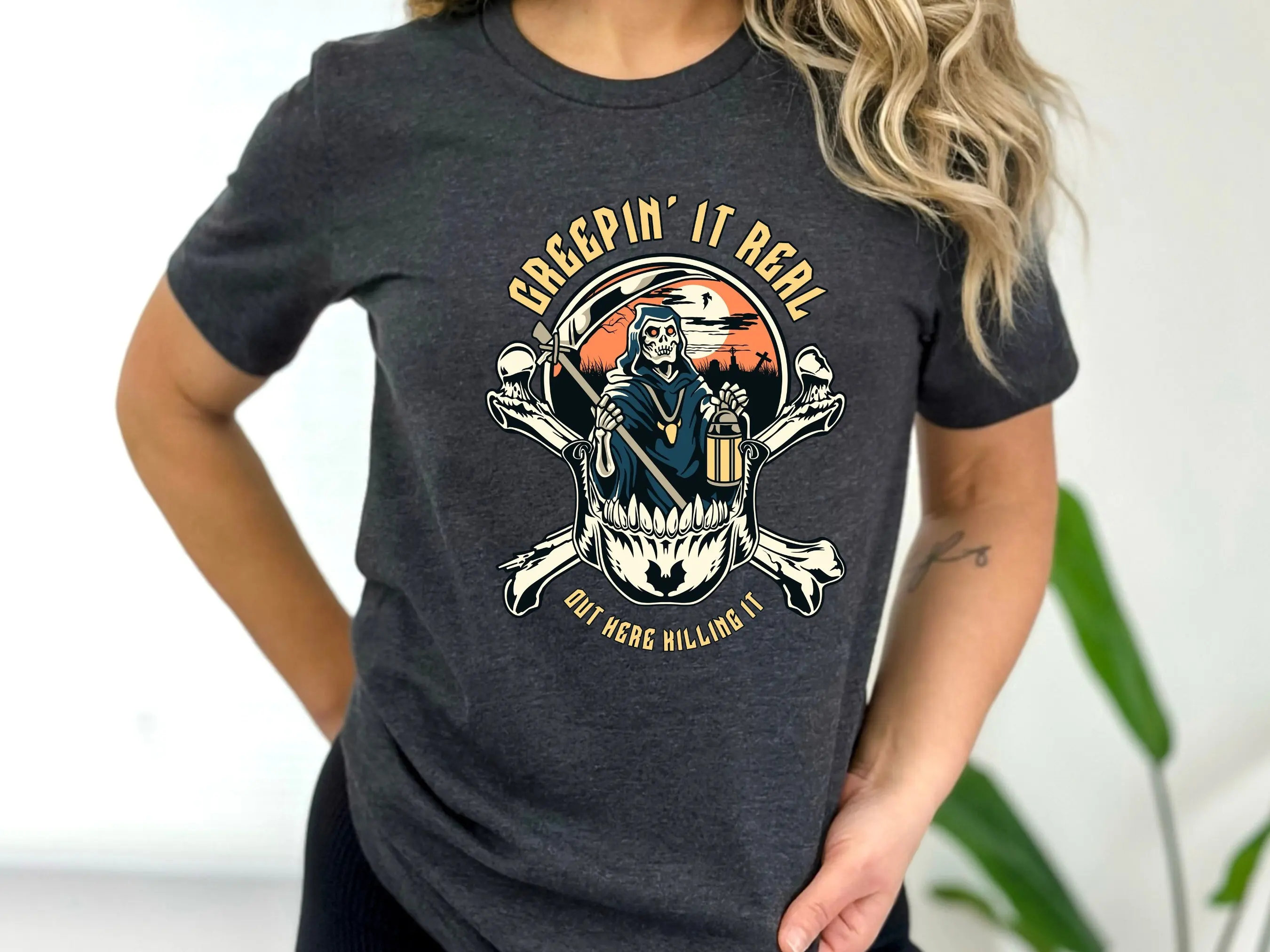 Funny Halloween T Shirt Creepin It Real Grim Reaper Party For Spooky Season