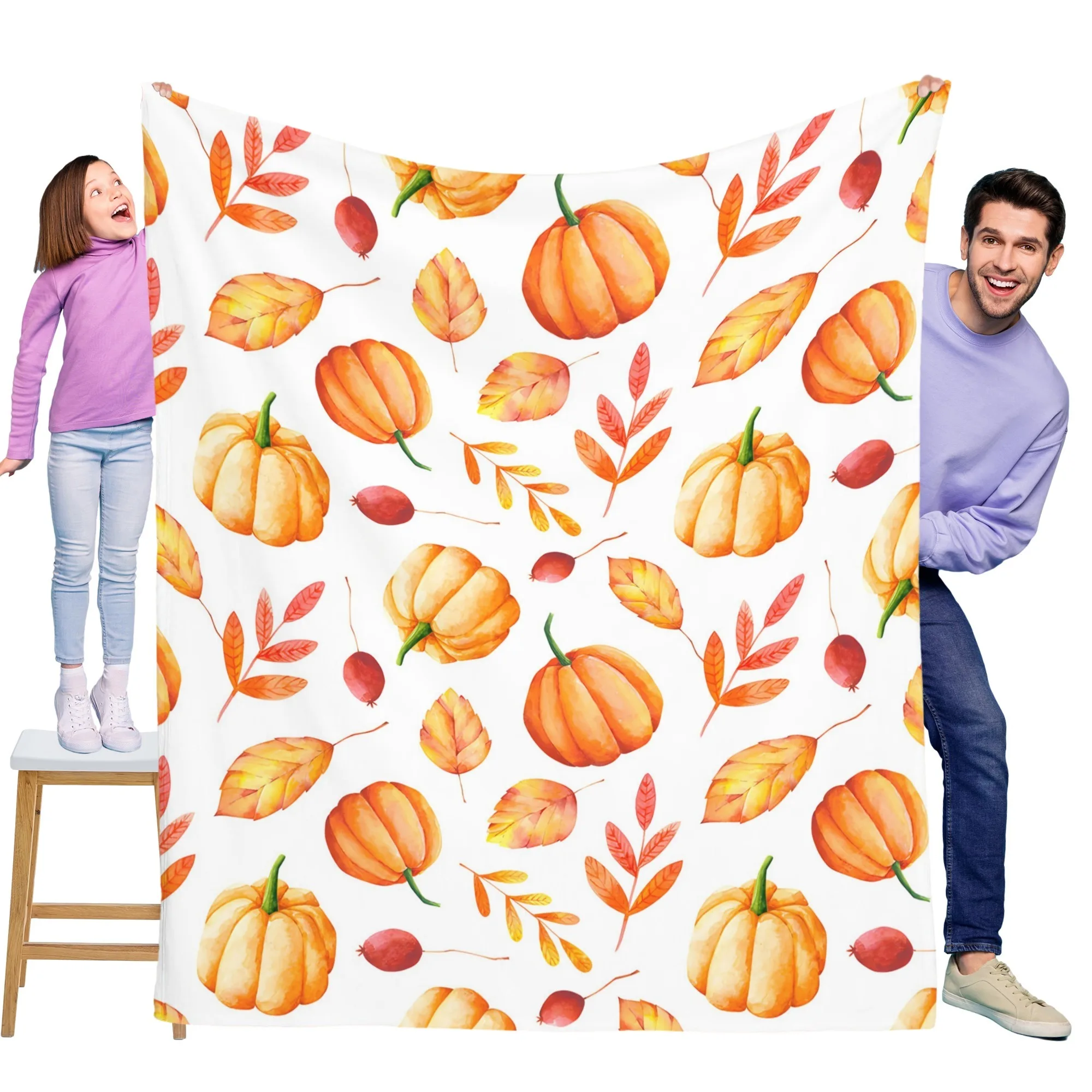 

Pumpkin autumn leaf flannel blanket is soft and warm, perfect for sofas, beds, offices, and travel