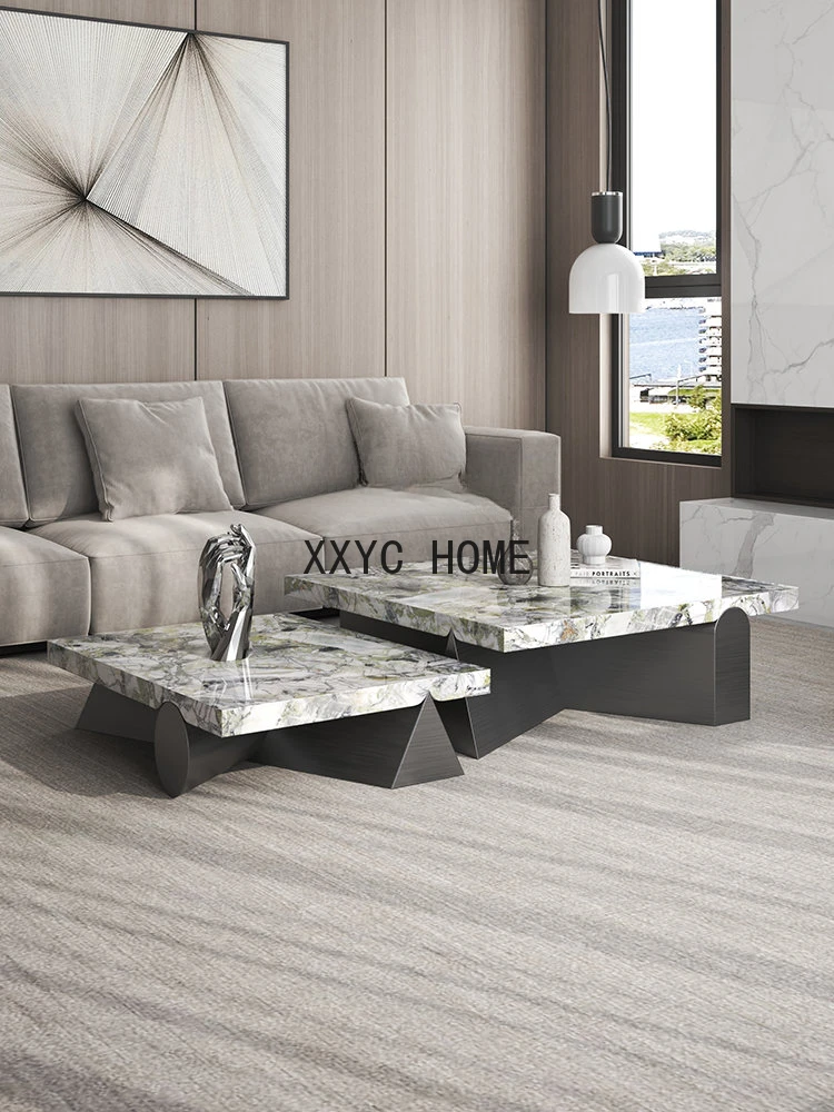 

Квадратный журнальный столик для гостиной, домашняя Высококачественная тарелка из холодного нефрита и камня, современный минималистичный комбинированный чайный столик