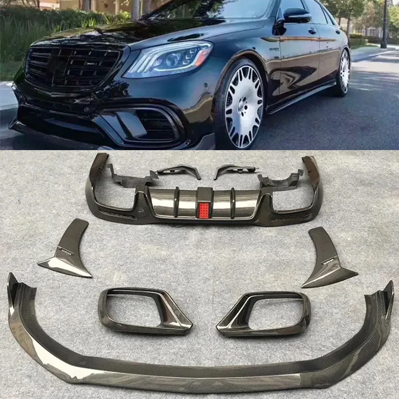 

For Mercedes-Benz W222 S63 S65 S-Class AMG 2018 2019 2020 Real Carbon Fiber Bumper Front Lip Rear Diffuser Side Skirts Spoiler
