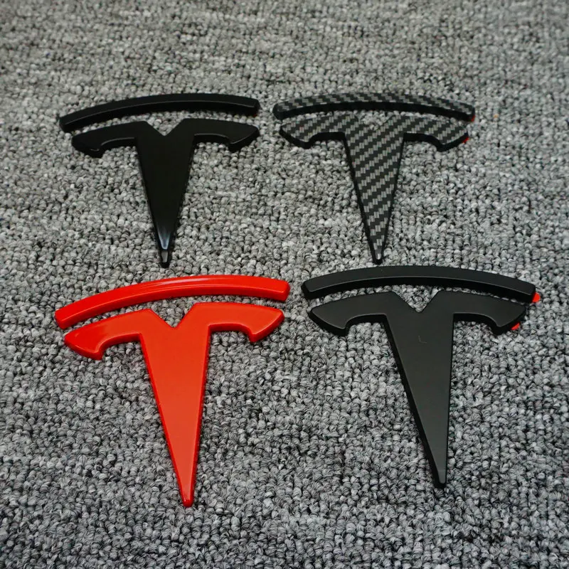 Fibra de carbono Volante Logo Modificação, logotipo do carro colando etiqueta da cauda, etiqueta frontal, adequado para Tesla Modelo 3 Y