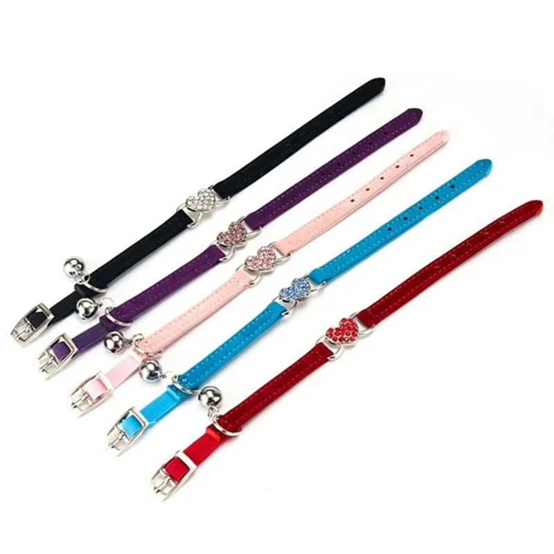 Heart Charm and Bell Cat Collar Safety Elastic Adjustable with Soft Velvet Material 8 Colors Pet Product Small Dog Collar