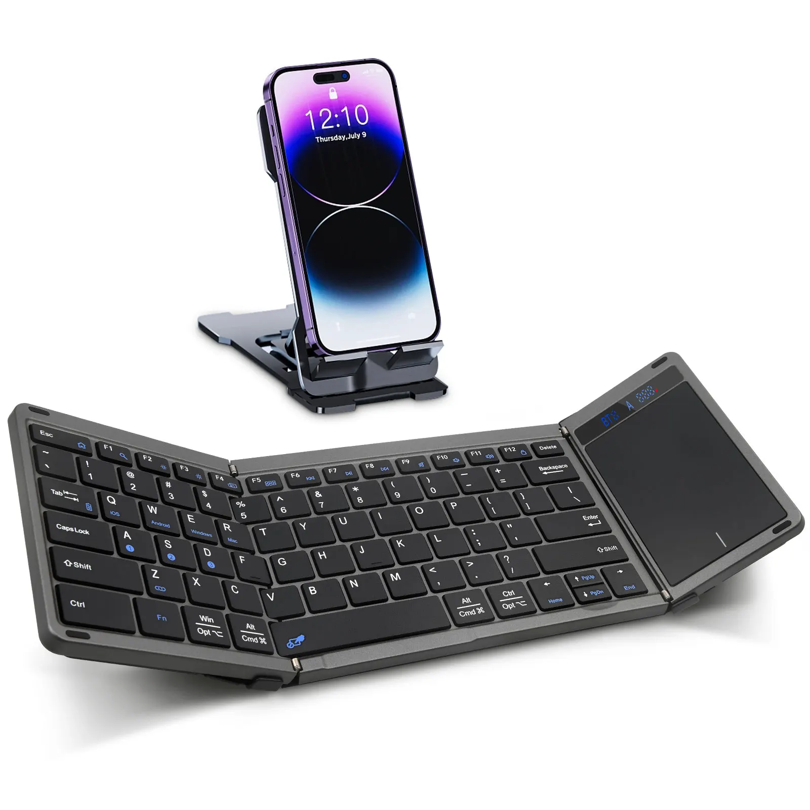 Rii RK809 Pro Foldable Keyboard with Touchpad Tri-Folding Bluetooth Keyboard Travel for iPad, iPhone, Windows, Mac & Android