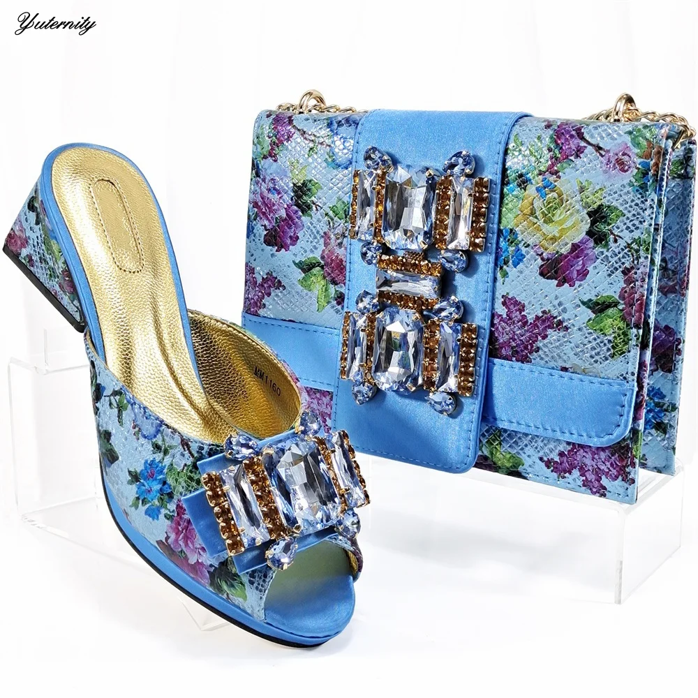 New Arrival Rhinestone Shoes And Bags Set For Wedding Fashion African High Heels Party Shoes And Bag Sets Large Size 38-43