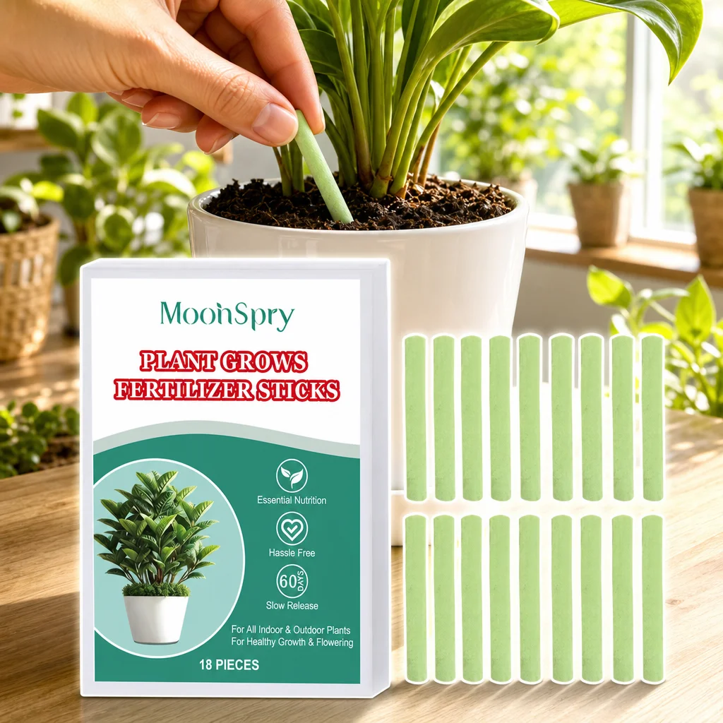 Plant Growth Fertilizer Sticks - 18-Count Box, 60-Day Slow-Release Seaweed & Kelp Extract Formula, Nutrient-Rich Gardening Spikes for Most Indoor & Outdoor Houseplants, Flowers & Gardens