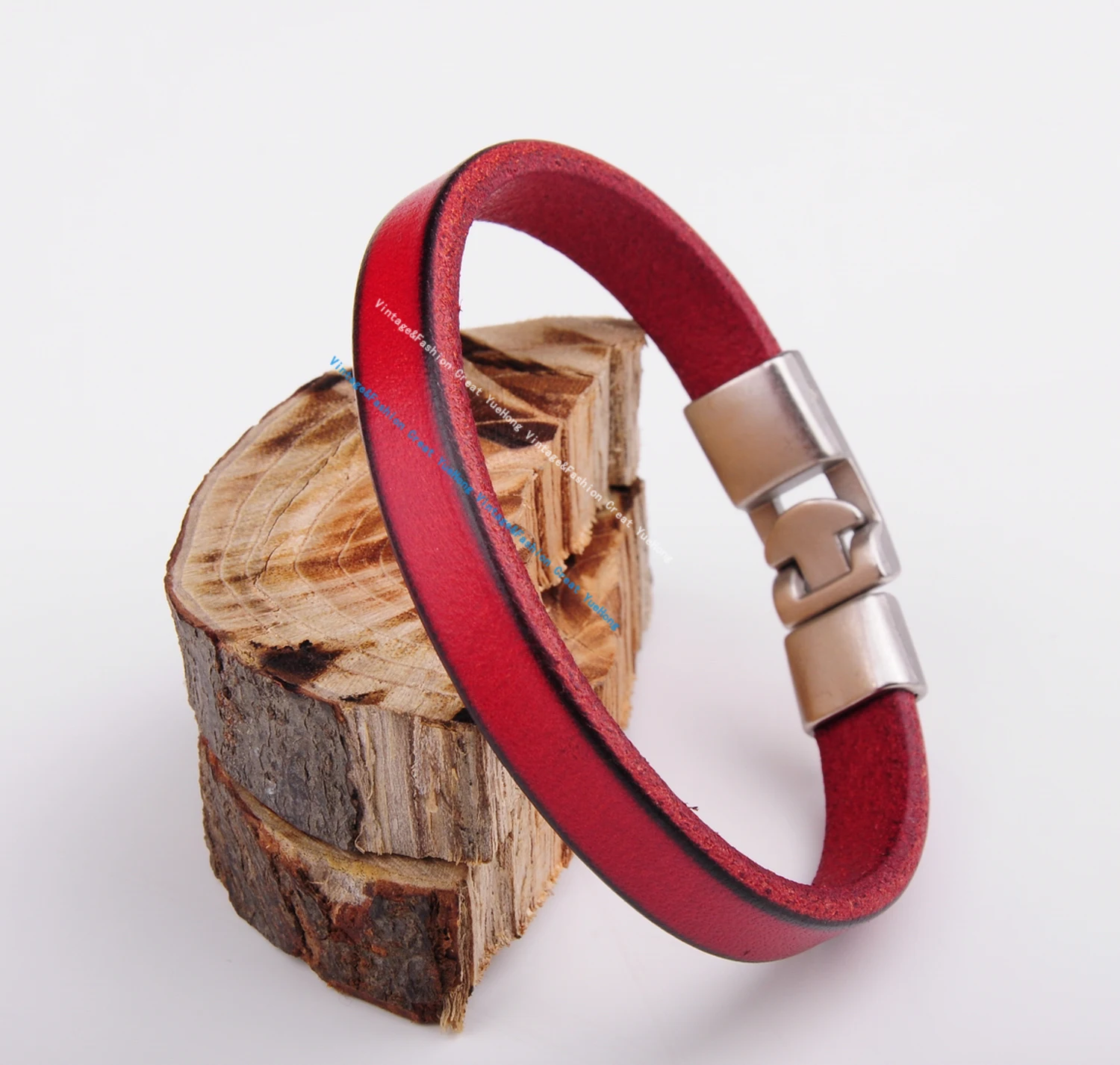 BL11 Red New Mens Single Wrap Slim Plain Leather Cuff Bracelet Wristband