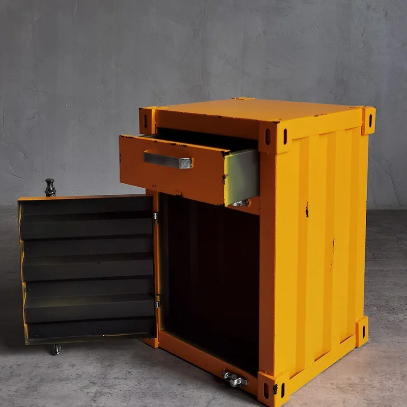 Retro industrial style bedside table, container chest cabinet, wrought iron cabinet, office corner few tea cabinet