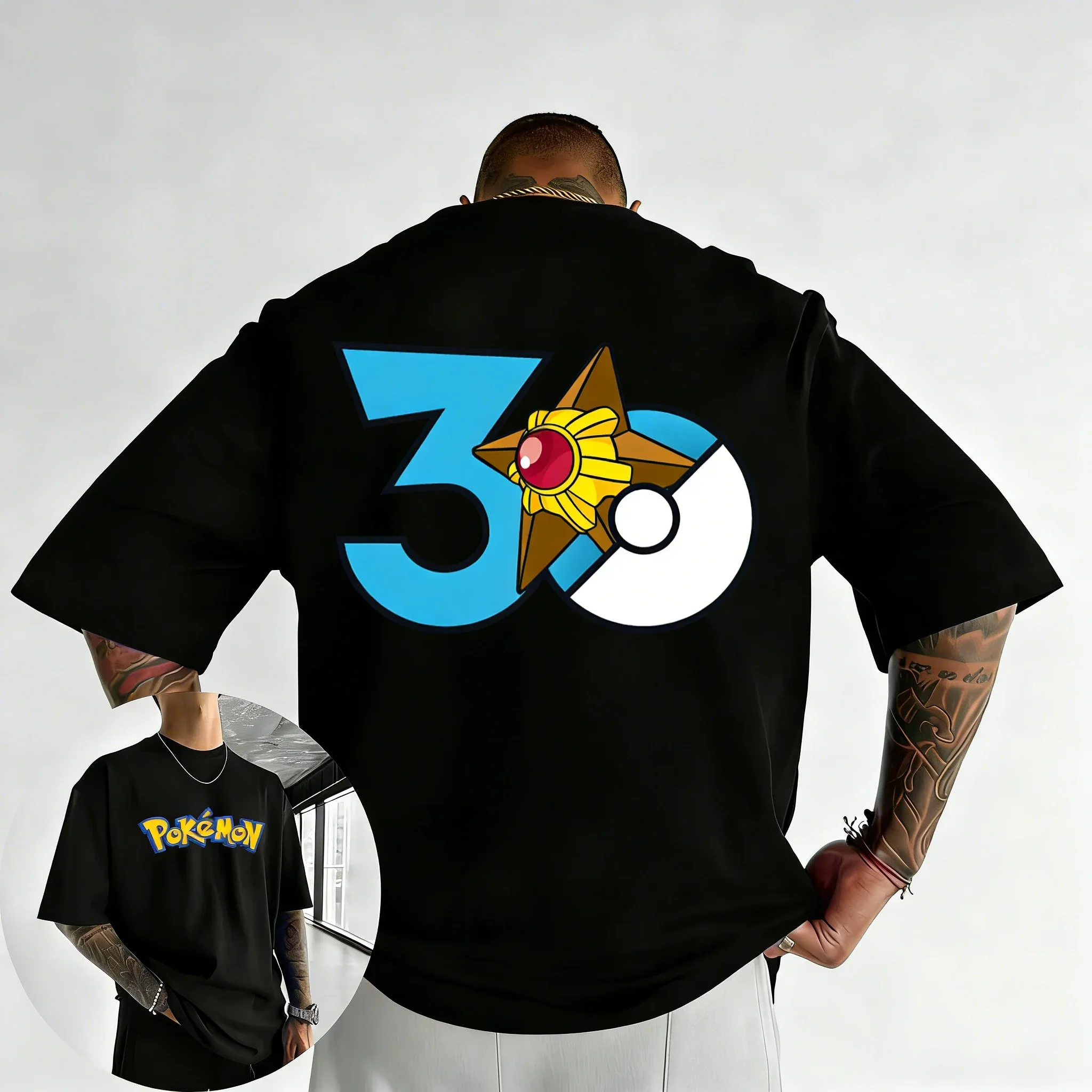 

2026 Pokémon 30th Anniversary Staryu Printed T-shirt Summer Men's and Women's Trendy Large Loose Casual Y2K Short Sleeve Top