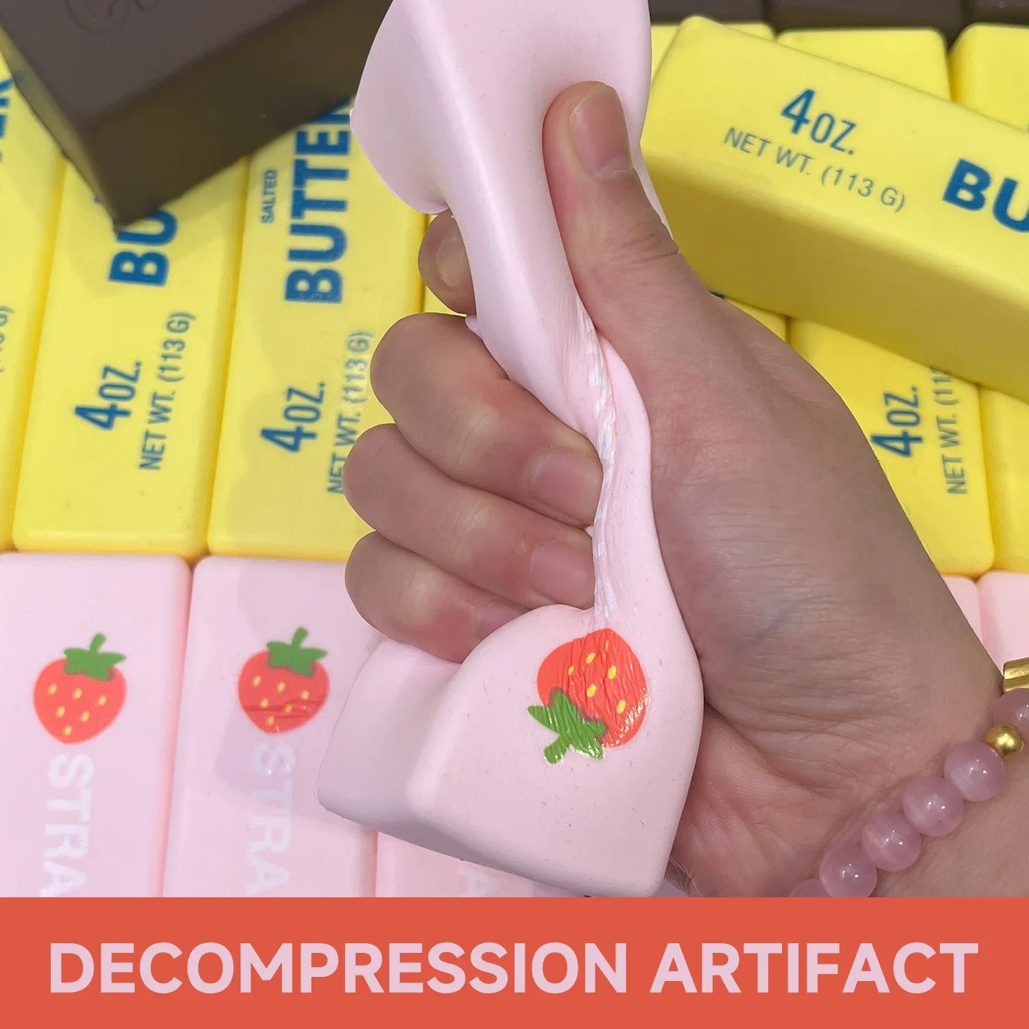 2026 Neues Weiches Butter-Squishy-Spielzeug, 1-5 Stück Niedliche Erdbeer-Butterriegel Stressabbau-Spielzeug, Dehnbares & Quetschbares Sicheres TPR-Material – Detail 3