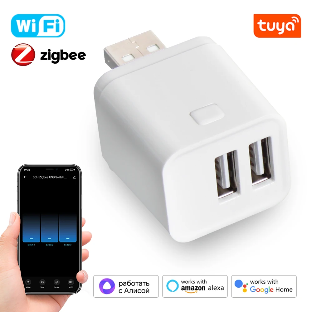 Tuya Smart WiFi/Zigbee Micro USB Adaptor Switch 1/2/3 Gang Mini USB Power Adaptor Remote Control Via Alexa Google Yandex alice