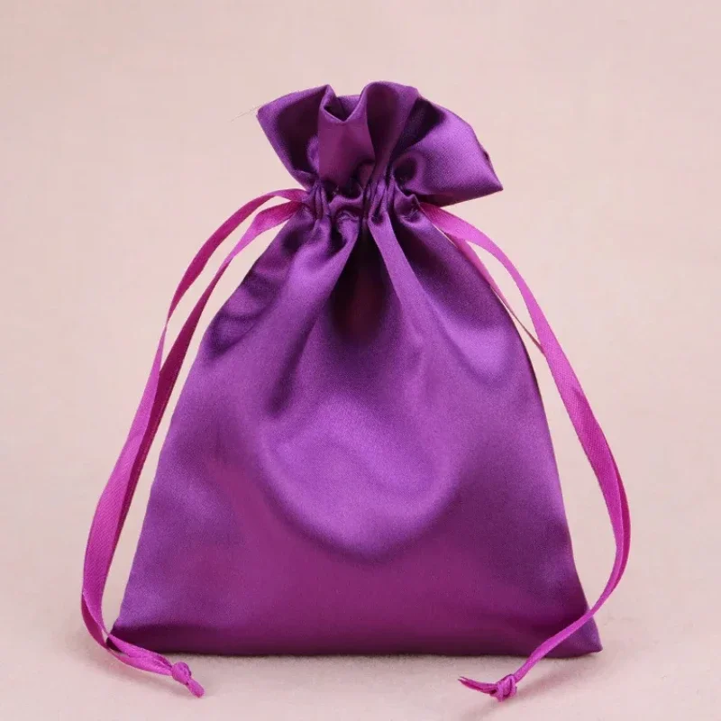 Satin Cosmetic Bags Packing Jewelry Hair Makeup Party Gift Packages Drawstring Pouch Shoe Eyemask Storage Sachet Print Logo 50p