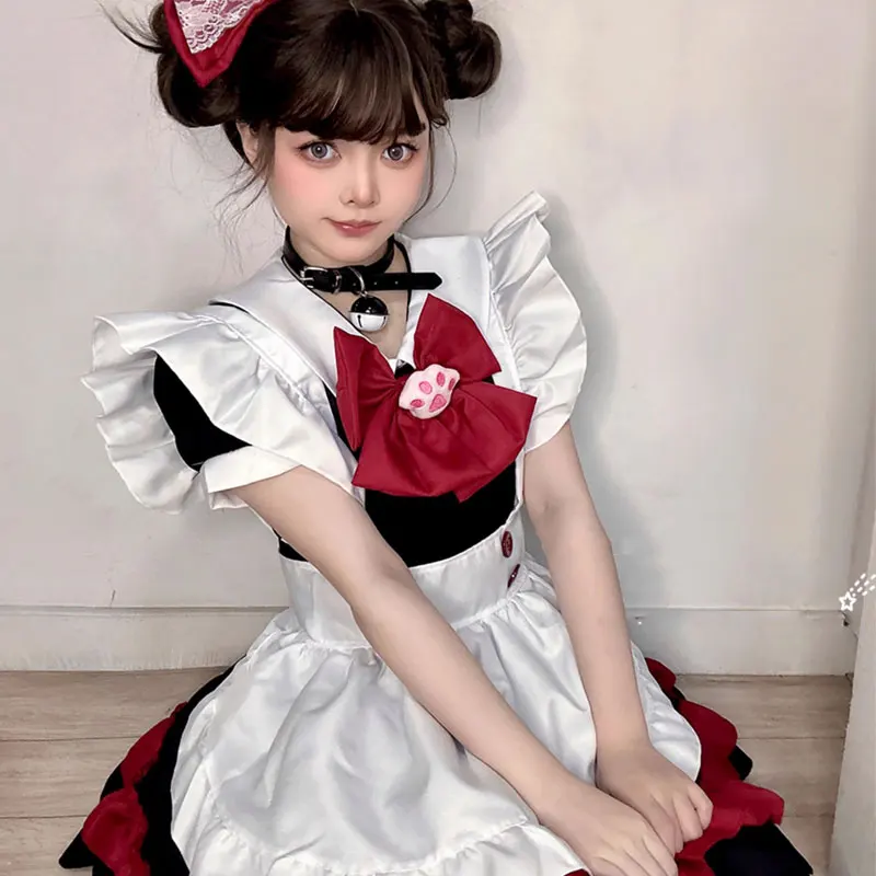 

Japanese Soft Girls Waitress Maid Outfit Sweet Cute Lolita Skirt Women's Apron Dress Halloween Role-Playing Cosplay Costume