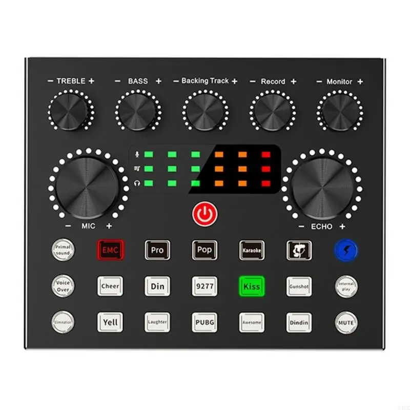 Luz LED tarjeta sonido 83cc con tarjeta sonido del cambiador voz para transmisión karaoke