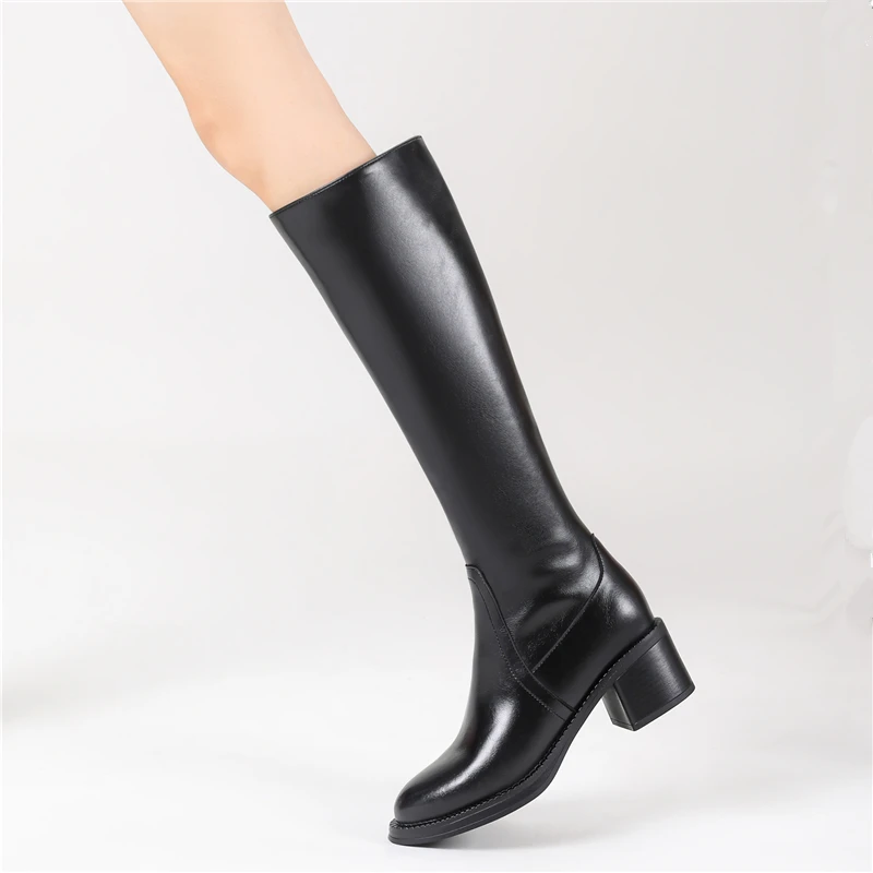 MORAZORA Size 34-41 ZA New Genuine Leather Boots Women Slip On Knee High Boots Brown Black Square High Heels Ladies Winter Boots