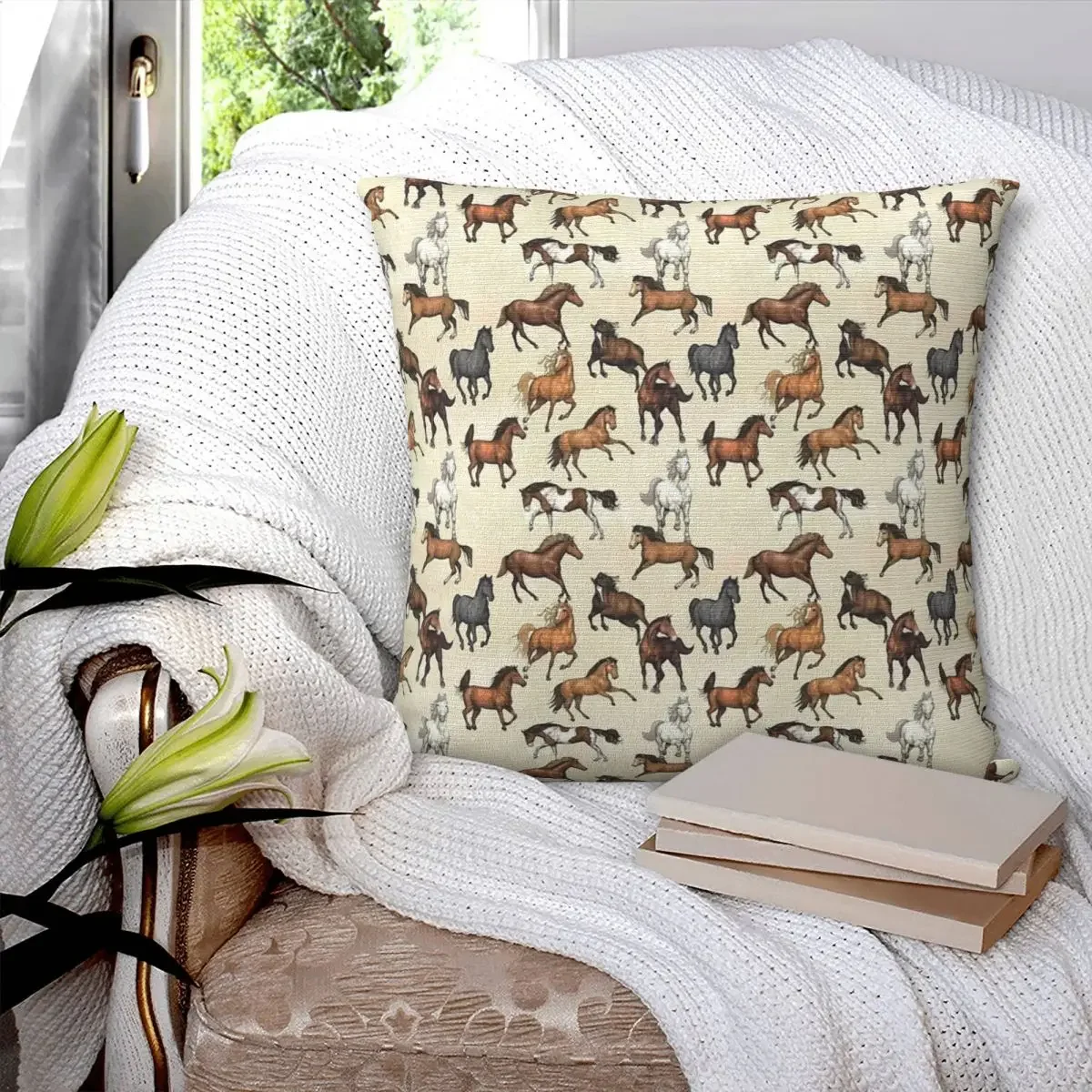 Sunset Horse Pattern Pillowcase Polyester Pillows Cover Cushion Comfort Throw Pillow Sofa Decorative Cushions Used for Bedroom