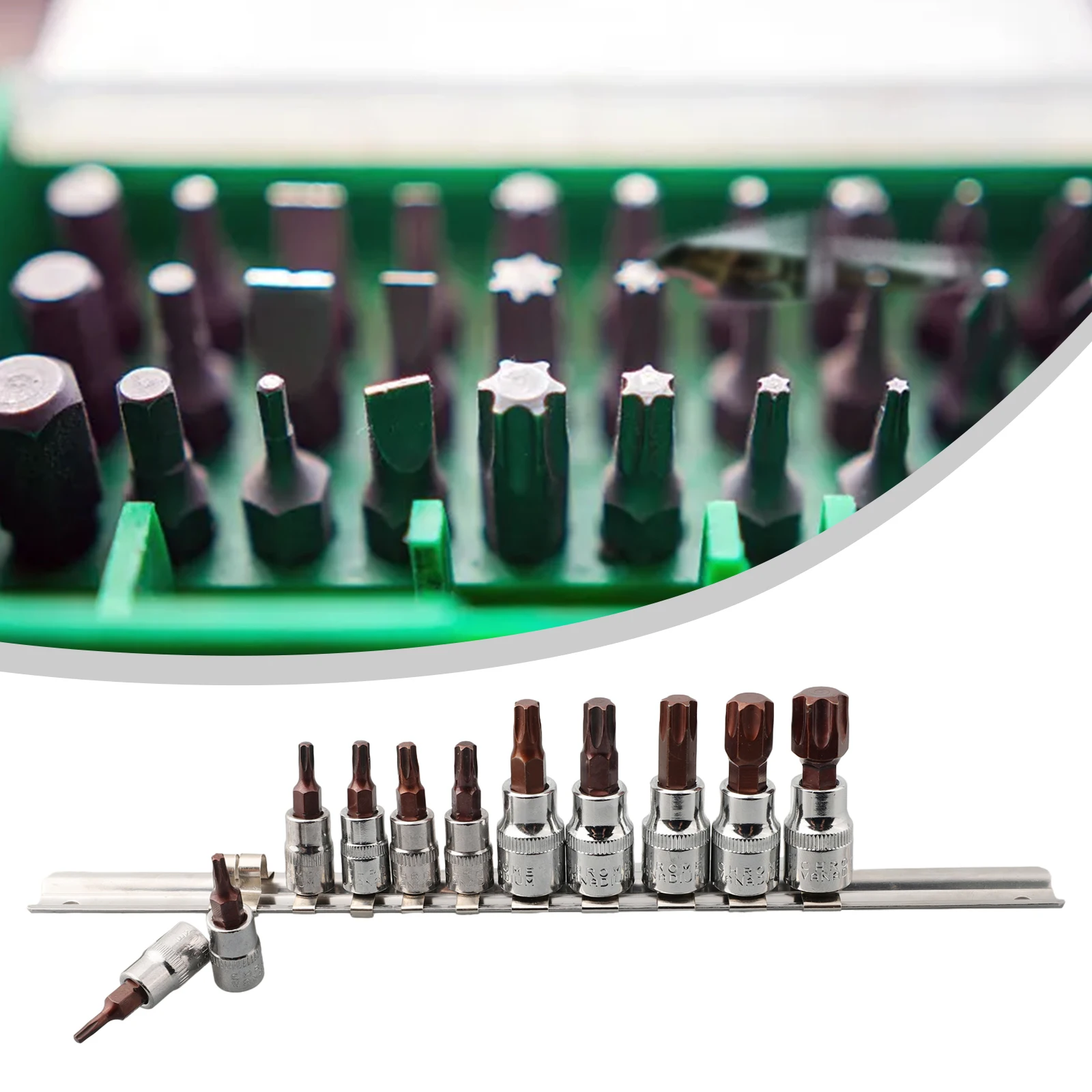 

Premium Material 11PCS Drive Alloy Torx Screwdriver Bits Socket Bit Set, Made of Vandium Steel, Long lasting and Reliable