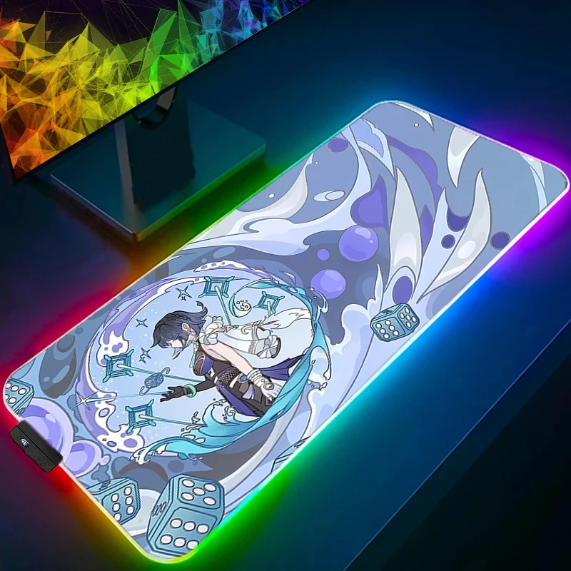

Mouse Pad RGB Gaming Dywan Gamer Keyboard Pad LED Luminous Cute Desk Mat Genshin Impact Yelan Table Carpet Mousepad For Computer
