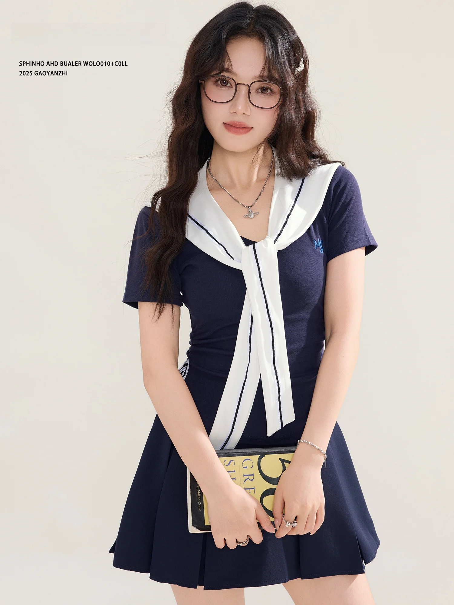 

Новый летний женский топ High Yan Zhi Korean Sle Pure Desire, приталенный, с V-образным вырезом и морским воротником, милый и стильный