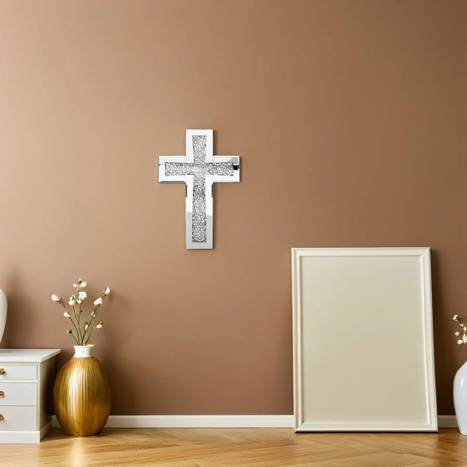 Glass Catholic Wall Cross Elegant Hanging Crucifix Decorative Christian Wall Decor Living Room Church Villa Religious Home Art