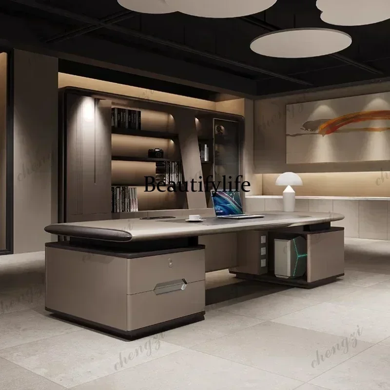 P3   Gaming Table With LED Light Strip Desk Office Furniture Modern Light Luxury President Boss Tables Computer Desk Room D