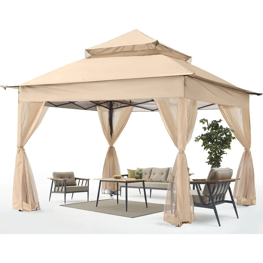 

Pop Up Gazebo 11x11 - Outdoor Canopy Tent with Mosquito Netting for Patio Garden Backyard (Khaki)
