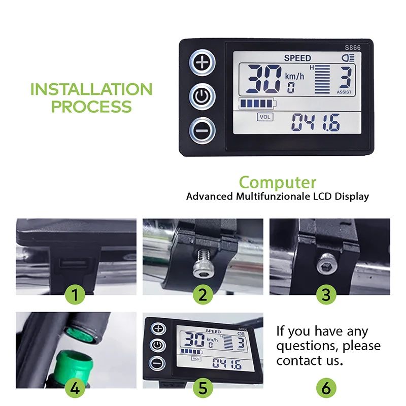 S866 Elektrische Fahrrad Display Digital Kabel Ebike Smart Fahrrad Computer Fahrrad Tacho Wasserdicht Straße Mtb Radfahren Kilometerzähler – Detail 6