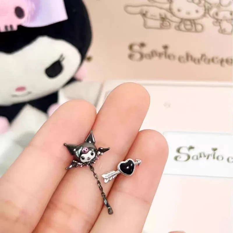 Fashion Trend Sanrio Kuromi Accessories Delicate Jewelry Silver Needle Hoop Ear Studs Anime A Gift for A Friend Christma Present