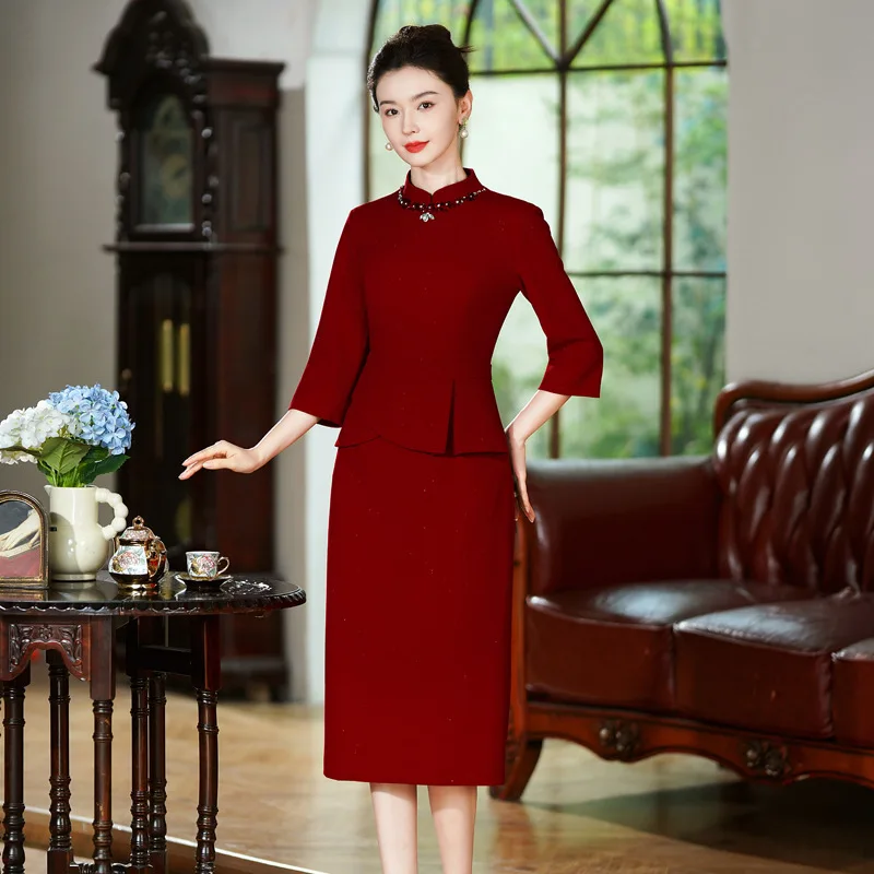Yourqipao 2025 Autumn New Dress Long Sleeve Mother Of The Bride Qipao Wedding Guest Dress Chinese Cheongsam Hanfu Skirt