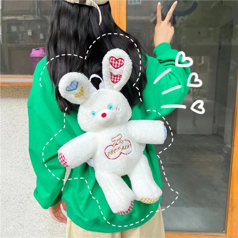 35cm Cute Embroidered Rabbit Plush Backpack Kawaii Buuny Soft Toy Bag Shoulder Bag Lovely Rabbit Stuffed Animal Backpack Gifts