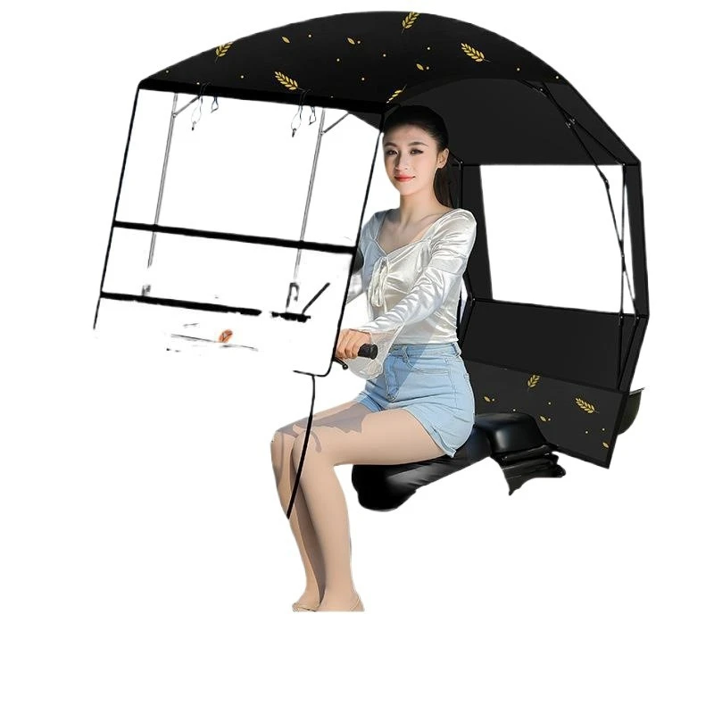 

Electric vehicle canopy can be folded and retracted, disassembled, windshield and sun protection are integrated